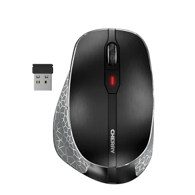 Image de CHERRY MW 8C ERGO, Souris sans fil avec repose pouce ergonomique, Connexion Bluetooth ou radio 2,4 GHz, Optimisé pour droitiers, Rechargeable, Noir