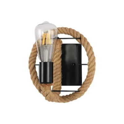 Image de Applique murale vintage rétro en forme de corde chanvre style américain Lampe industrielle fer Pour bars, lofts, restaurants, couloirs, balcons (Aucune source lumière)