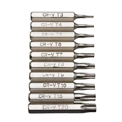 Image de WOWOWO 10 pièces CR V Tournevis Torx Ensemble de Bits T3 T4 T5 T6 T7 T8 T9 T10 T15 T20 Embout réparation Mobile Fleurs Prunier tête