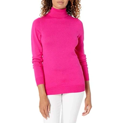 Image de Amazon Essentials Pull Col Roulé À Manches Longues Léger Coupe Classique (Grandes Tailles Disponibles) Femme, Rose Vif, XS