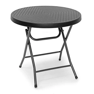 Image de Relaxdays Table pliante de jardin BASTIAN ronde HxlxP 74 x 80 cm Camping pliable en aspect rotin Terrasse, noir