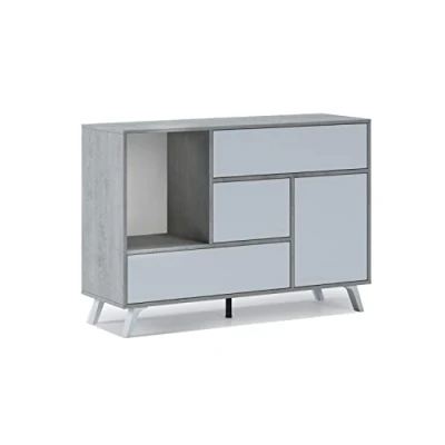 Image de Skraut Home Buffet pour Salon ou Salle à Manger 86 x 120 40 cm avec 1 Porte + 3 Tiroirs Modèle Wind Bois Résistant Finition Ciment/Blanc