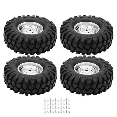 Image de 4 Pcs Pneus Voiture RC, Roues En Caoutchouc Avec Moyeux pour 1/10 RC Crawler Camion Tout Terrain