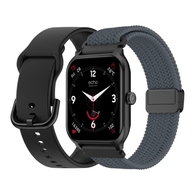 Image de ECHO Rainbow Pro S Montre Connectée Homme 1.96&quot; Noir Assistant IA Intégré, Appel Bluetooth/Sans fil &amp; Capteurs Santé Modes sport avec coach 2 Bracelets Nylon Gomme Etanche Android/iOS