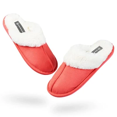 Image de DUNLOP Chaussons Femme Chauds, Pantoufles Hiver Fourrure (39 EU, Rouge Capucine, numeric_39)