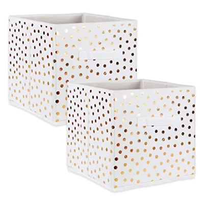 Image de Non tissé PP Cube 11 x Petits Pois, Gold Dots on White, Large Set of 2