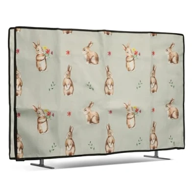 Image de kwmobile Housse écran TV 32&quot; Protection d&#039;écran télévision en Lin Blanc Marron Vert Gris
