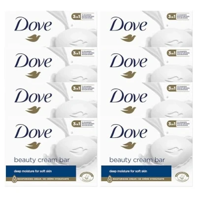 Image de Dove Barre de crème beauté originale 3 en 1 nettoie, hydrate et nourrit Savon bain sans sulfate pour une peau douce lisse, adapté à un usage quotidien, 8x90 g