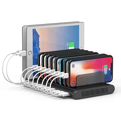 Image de Alxum Station de Chargement pour Multi Appareils,60W 10 Port USB Multiple Charge avec SmartIC Tech et diviseurs réglables,USB Organisateur Compatible with iPad,Tablet,iPhone