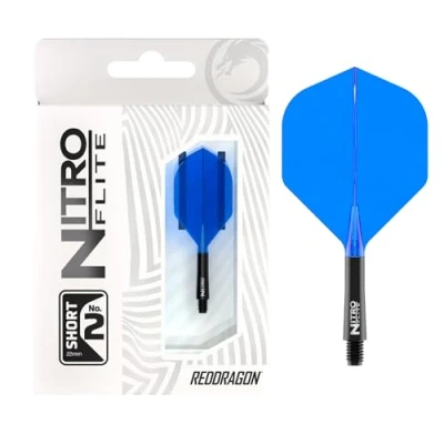 Image de RED DRAGON Fléchettes Nitro Flite Système de Flight &amp; Shaft Intégré Forme et Design N2 Couleur Noir Bleu Courte Longueur