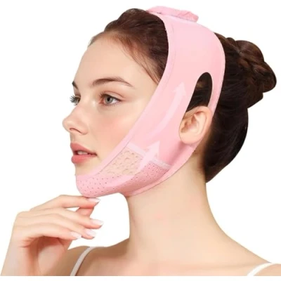 Image de Masque minceur en forme de V, Sangle amincissante Pour le visage, réutilisable Éliminer L&#039;Affaissement La Peau Lifting Raffermissant,Réducteur Double Menton（Rose）