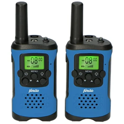 Image de Alecto FR 115 Set de Deux Talkie Walkies pour Enfants Walki Talki avec portée jusqu&#039;à 7 kilomètres 8 canaux Lampe Poche intégrée Ecran éclairé Bleu/Noir