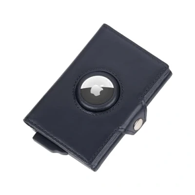 Image de Étui pour Cartes avec Encoche Apple AirTag® Mens Smart Wallet Compartiment mécanisme Coulissant comp. clés et Billets de Banque Cuir