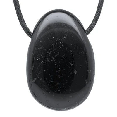 Image de Lebensquelle Plus Pendentif en tourmaline noire, forme de goutte, avec cordon cuir, pierre précieuse percée et qualité supérieure