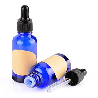 Image de stonylab 30 ml (1 oz) 2 Pack Flacon Compte gouttes en Verre, Bleu Verre Vide avec Conique, Bouchon Interne et Étiquette pour Huiles Essentielles Fragrances