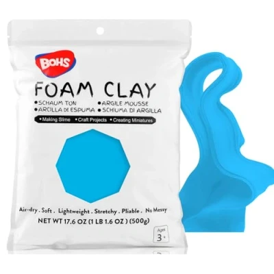Image de BOHS Argile mousse à modeler bleu ciel 0,5 kg, spongieuse, douce, séchage l&#039;air libre pour miroir de fleurs, cosplay, fausse pâtisserie, slime 500 g