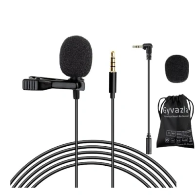 Image de Microphone Lavalier, 2M Clip on 3.5mm Omnidirectional Condenser Mic avec 2 External Adapter for Smartphones, PCs, Cameras