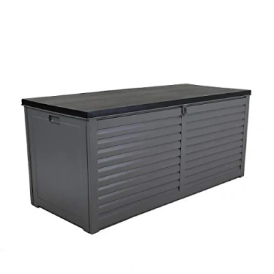 Image de Charles Bentley Coffre de Rangement 490L Jardin Extérieur Plastique Gris avec Couvercle Noir, Poignées Moulées, Cadenas, Glissières Aluminium (146,4x64,4x61 cm)