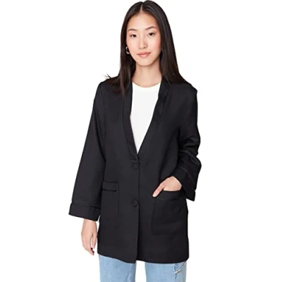 Image de Trendyol Damen Design Regular Basic Plain Webstoff Jacke Manteau, Black, 36 aux Femmes