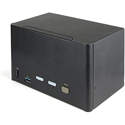 Image de StarTech.com Switch KVM 2 Ports Quadruple Écran DisplayPort 4K 60Hz UHD HDR Hub DP 1.2 2x USB 3.0 (5Gbps) &amp; 4x 2.0 HID, Audio Commutation Raccourci Clavier TAA (SV231QDPU34K)