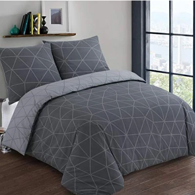 Image de Vision Parure de lit Réversible Hugo Gris Anthracite/Gris Set Housse Couette 240 x 220 cm avec 2 taies d&#039;oreiller pour Personnes 100% Coton
