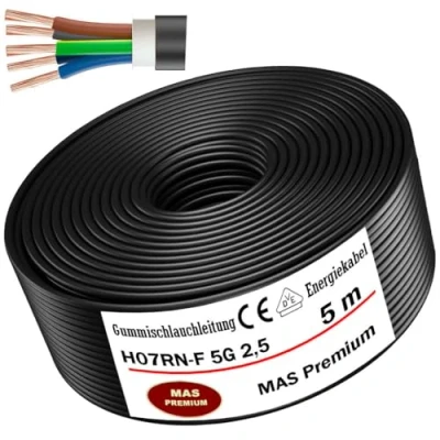 Image de MAS Premium Câble d&#039;alimentation en caoutchouc de 5 à 100 m H07RN F 5G1,5, 2,5, 4, 6 ou 10 flexible avec conducteur protection pour appareils lourds (H07RN 5G2,5 mm², m)