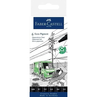Image de Faber Castell 266006 Stylo à encre fine Ecco Pigment, noir, 0.05, 0.1, 0.2, 0.3, 0.4 et 0.5 mm, étui 6 pièces