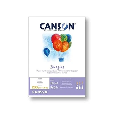 Image de CANSON Imagine Bloc 50 feuilles Papier multitechnique Grain léger A2 200g/m² Blanc