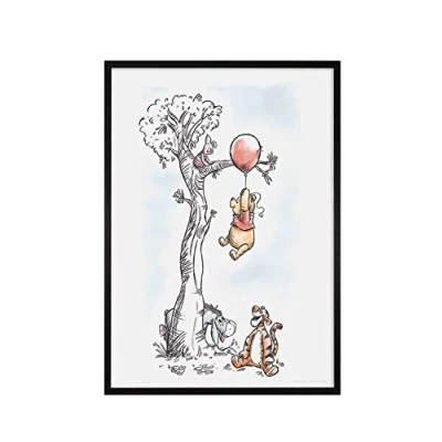 Image de Komar Cadre photo en bois noir avec peinture murale Winnie l&#039;ourson Hang on kit Dimensions : 50 x 70 cm Décoration murale, ours, Disney