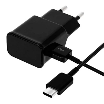 Image de PHONILLICO® Cable USB C + Chargeur Secteur Noir pour Huawei P9 Port Synchronisation Transfert Donnees Mesure 1 Metre Prise Murale