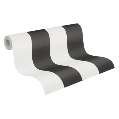 Image de A.S. Création Papier peint intissé Tapisserie à rayures en noir et blanc pour différentes pièces mural de 10,05 m x 0,53