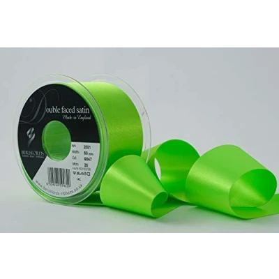 Image de Berisfords Ruban de Satin Double Face en Polyester 50 mm, Vert Fluo