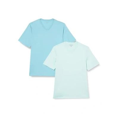 Image de Amazon Essentials T shirt à manches courtes et col en V, coupe classique (grandes tailles disponibles) Homme, Lot de 2, Bleu Clair/Bleu des Mers du Sud, XXL