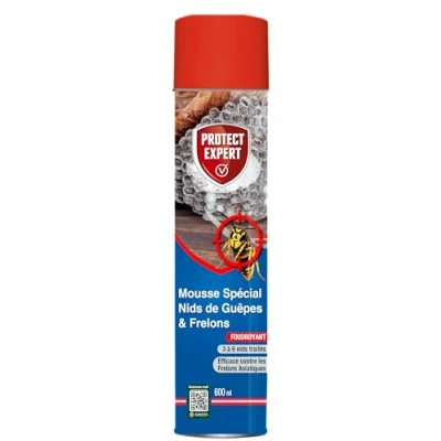 Image de PROTECT EXPERT Aérosol Anti Guêpes &amp; Frelons 600ml Mousse Et Jet Longue Portée Traitement A Distance Pulvérisation Jusqu’à 3 Mètres Action Choc Foudroyante GUEPMOUS600