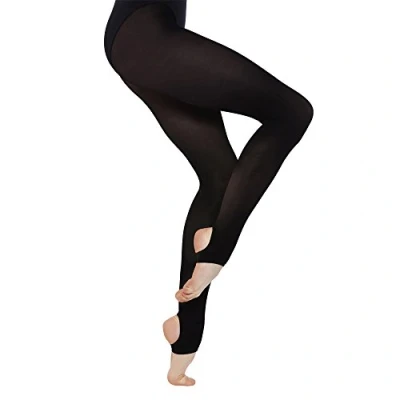 Image de Collant de danse Silky à étriers opaque pour filles Noir âge 7 9
