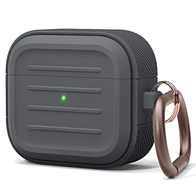 Image de elago Coque Armé avec Porte clés Compatible AirPods 3 Prend en Charge La Re sans Fil, Résiste aux Chocs et Offre Une Protection Complète (Gris Foncé)