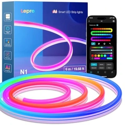 Image de Lepro N1 IA Neon Ruban LED Mural 6M, Éclairage généré par LLM, MagicColor Bande avec App &amp; Voice Control, Compatible Alexa et Google Assistant, IP65, Sync Musique Pour Chambre Gaming Décoration