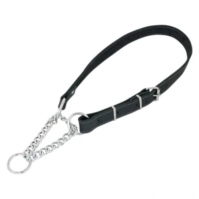 Image de JACK AND VANILLA, Collier Martingale pour Chien, Modèle Cuir Gras, Couleur Noir, Taille 25 mm x 50 80 cm