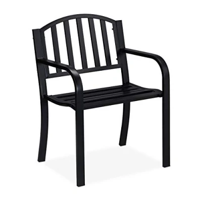 Image de Relaxdays Chaise de Jardin, Fauteuil Moderne avec accoudoirs, Extra Large, Acier, H x L P : 82 60 48,5 cm, Noir