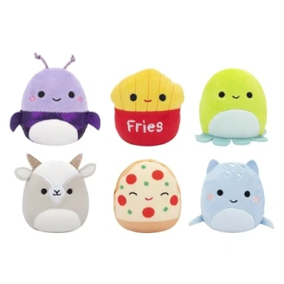 Image de Squishmallows Pack de 6 Micromallows Original Axel Le Scarabée, Lune Monstre du Loch Ness, Malcom Champignon, Orphie la Pieuvre, Pep Pizza, Walker Chèvre