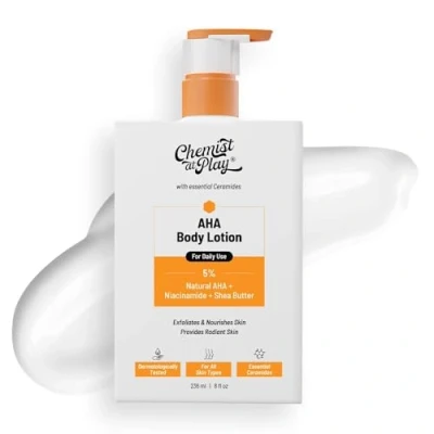 Image de Chemist At Play AHA Body Lotion with 5% Natural AHA, Niacinamide, Shea Butter For Exfoliating Dry &amp; Dead Skin Cells, Deep Nourishment Radiant Brightening 236ml