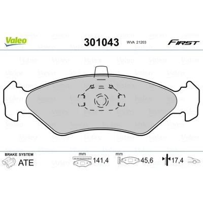 Image de VALEO 301043 Jeu de plaquettes frein FIRST Essieu avant contact signal d&#039;usure exclu sans tôle anti bruit FORD: FIESTA 4, KA 3 portes,