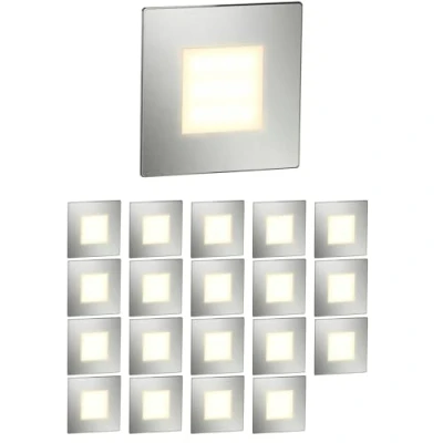 Image de ledscom.de 20 pièces Lumière d&#039;escalier LED/lampe murale encastrée FEX pour l&#039;intérieur et l&#039;extérieur, carrée, inox, 85 x 85mm, blanc chaud