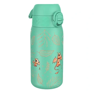 Image de ION8 Gourde Enfant Inox 400ml, Anti Fuite, Facile à Ouvrir, Verrouillage Sécurisé, Lavable au Lave Vaisselle, Poignée de Transport, Nettoyer, Durable, Acier Inoxydable, Design Oeuf À Dragon