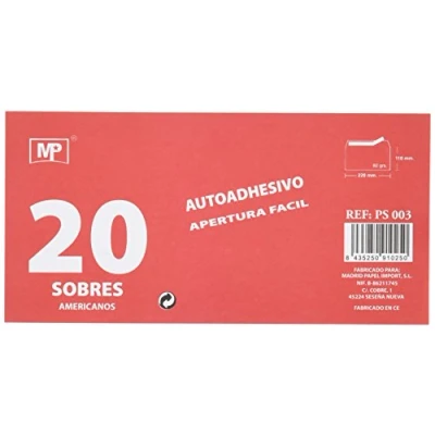 Image de MP PS003 Lot de 20 enveloppes, 220 x 110 mm
