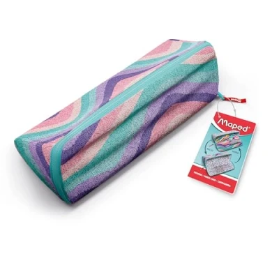 Image de Maped Trousse Scolaire Ouverture XXL Personnalisable Réversible, avec 1 Côté A Colorier Grande Pratique Triangulaire 22 x 6cm Pastel Wavy tissu doux