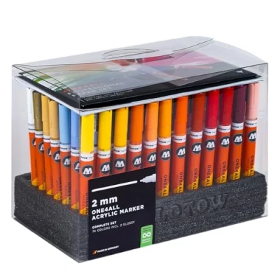 Image de Molotow One4All 127HS Lot de 74 marqueurs acryliques (épaisseur trait 2,0 mm, couvrant et permanent, séchage rapide, rechargeables, pour presque toutes les surfaces)