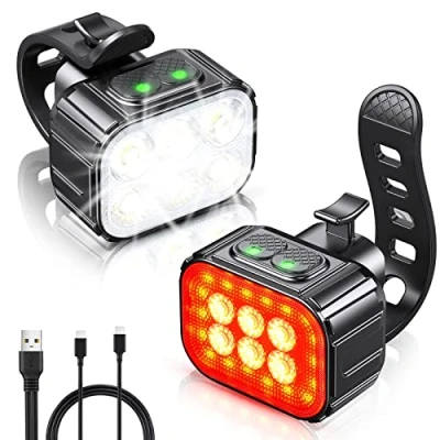 Image de CIRYCASE Lumiere Velo avec Spot et Faisceau d&#039;Inondation, Rechargeable par USB Lampe Vélo LED Étanche IP65, 2 x 4 + 6 Modes de Luminosité Eclairage Avant Arrière pour Cyclysme VTT