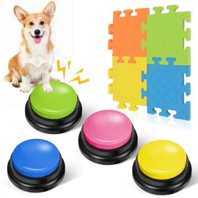 Image de buzzer avec fonction d&#039;enregistrement, 4 buzzers son de Learning Resources, bouton sonore mat puzzle pour chien, d&#039;enregistrement interagir les chiens