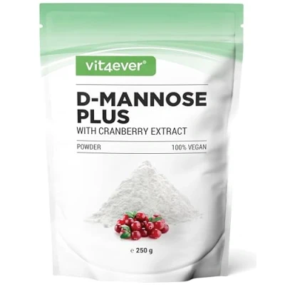 Image de poudre de D mannose avec cranberry 250 grammes à dissoudre dans l&#039;eau 100 jours d&#039;autonomie cuillère doseuse fortement dosé, végétalien &amp; naturel